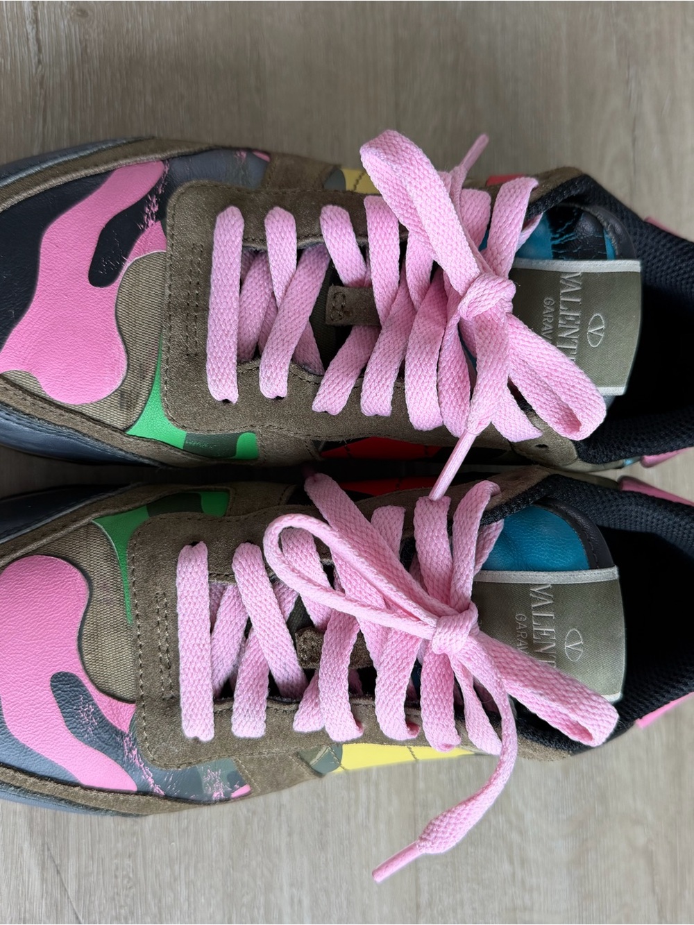 Valentino Garavani Pink-Laced Multicolor Camo Sneakers